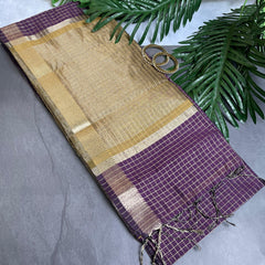 DEEP PURPLE WITH GOLDEN CHECK DESIGN SILK COTTON SAREE (SU 737)