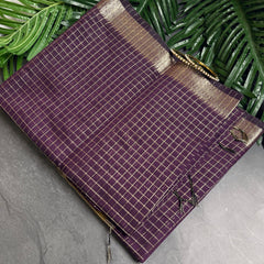 DEEP PURPLE WITH GOLDEN CHECK DESIGN SILK COTTON SAREE (SU 737)