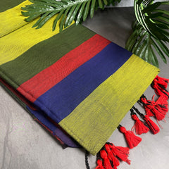 SAPTA RANG MULTICOLOURED STRIPES KHADI COTTON SAREE (SU 753)