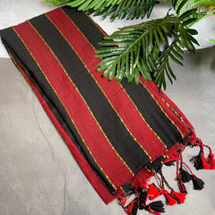 RED & BLACK WITH GOLDEN STRIPES MUL COTTON SAREE (SU 742)