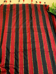 RED & BLACK WITH GOLDEN STRIPES MUL COTTON SAREE (SU 742)