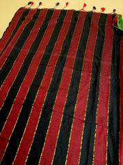 RED & BLACK WITH GOLDEN STRIPES MUL COTTON SAREE (SU 742)