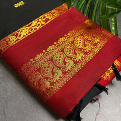 BLACK WITH RED KALYANI COTTON SAREE (SU 731)