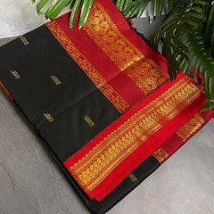 BLACK WITH RED KALYANI COTTON SAREE (SU 731)