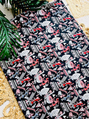 BLACK KALAMKARI ART WITH BLUE POM-POM LACE BORDER SAREE (SU 740)