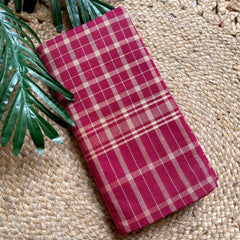 WINE MAROON CHECKED COTTON SAREE WITH GLOD WOVEN BORDER (SU 755)