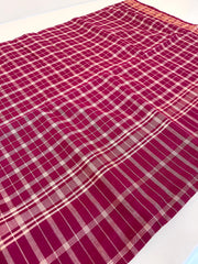 WINE MAROON CHECKED COTTON SAREE WITH GLOD WOVEN BORDER (SU 755)