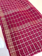WINE MAROON CHECKED COTTON SAREE WITH GLOD WOVEN BORDER (SU 755)