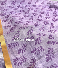 LAVENDER WITH WHITE FLORAL LINEN SAREE (SU 736)