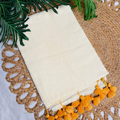 MRIDULA🌼✨PLAIN OFF WHITE WITH GLODEN BORDER MUL COTTON SAREE (SU 808)