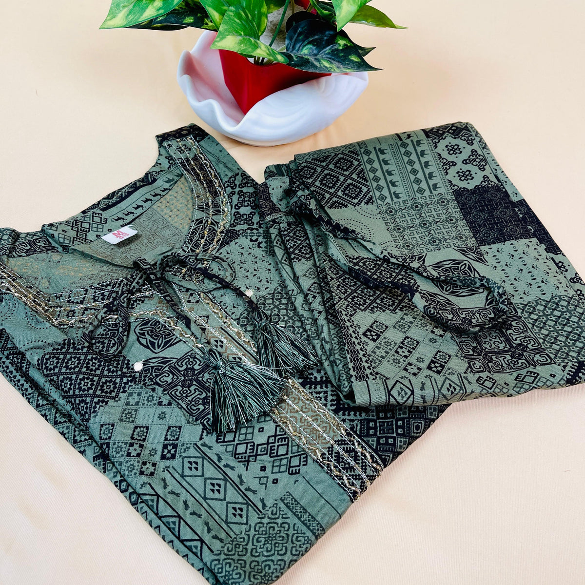 Green with Black Print Co-ord Set