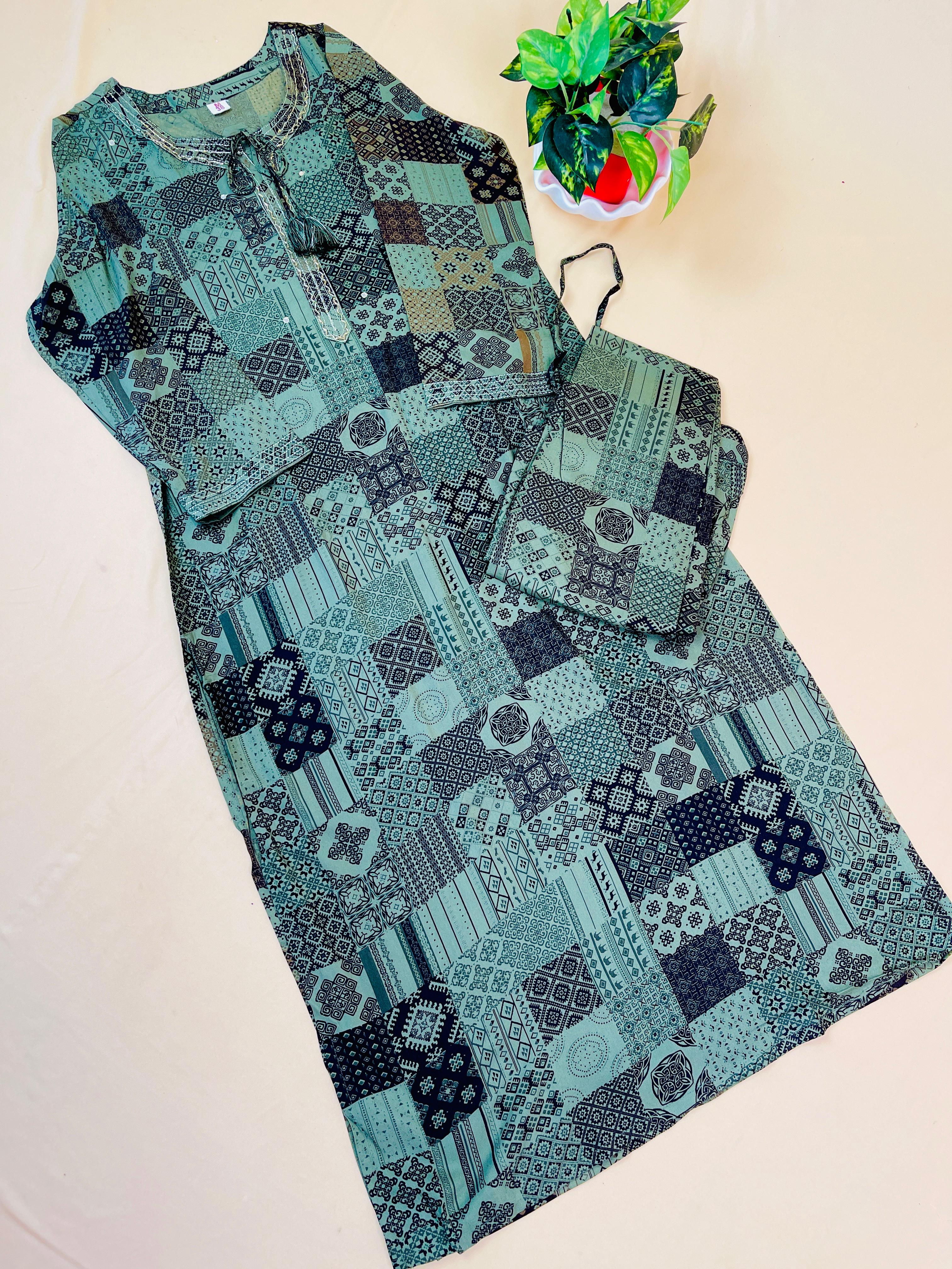 Green with Black Print Co-ord Set