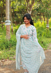 Georgette Grey Salwar Set with Green Floral Print - SU 147