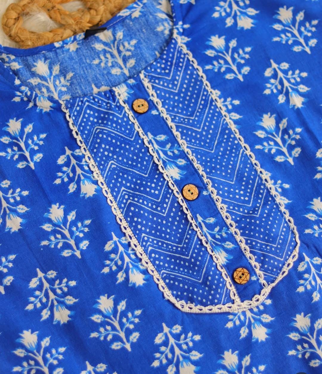 BLUE WITH WHITE PRINT DAILY WEAR KURTHA SET  (SU 234)