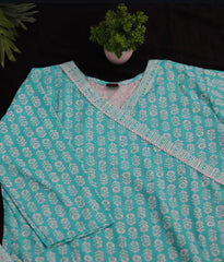 TURQUOISE AFFORDABLE KURTHA TOP & PANTS (SU 196)