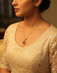 Red Stone Bird Design Pendant Necklace ✨(SJ 23)