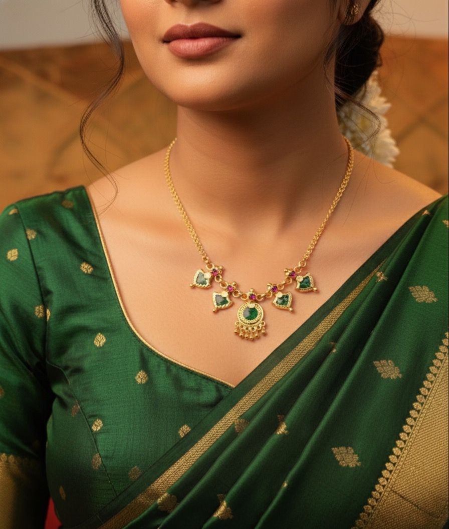 Temple Style Green & Pink Pendant Necklace ✨ (SJ 27)