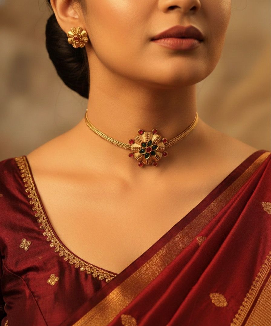 Traditional Floral Temple Choker with Earrings 🌺✨ SJ 21