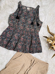 BLACK KALAMKARI SHORT TOP WITH TIE (SU 675)