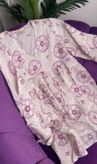 WHITE WITH VOILET FLORAL SHORT TOP (SU 678)