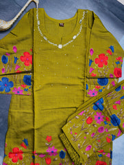 OLIVE FLORAL MIRROR NECK CO ORD SET (SU 664)