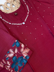 MAROON FLORAL GRACE KURTHI SET (SU 670)