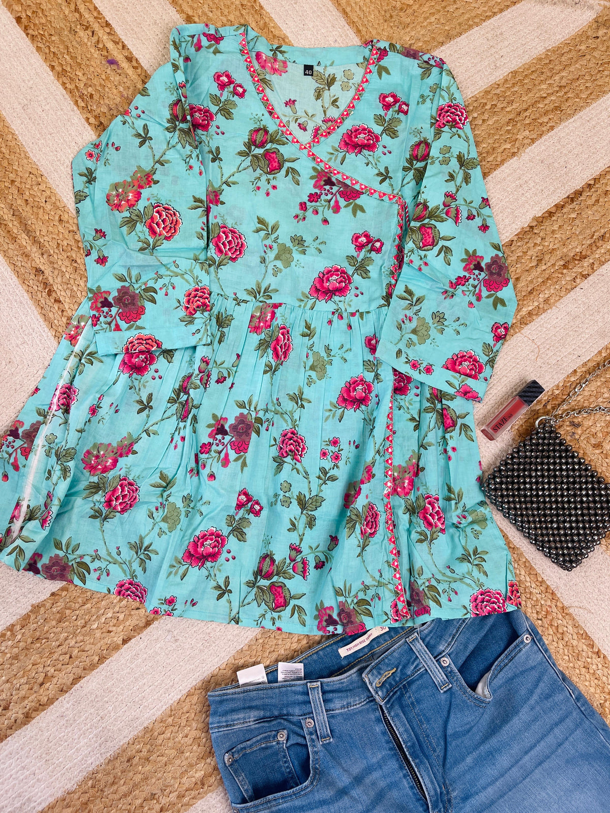 TURQUIOSE ROSSETTE SHORT KURTHI (SU 673)