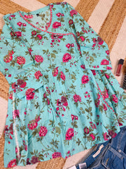 TURQUIOSE ROSSETTE SHORT KURTHI (SU 673)
