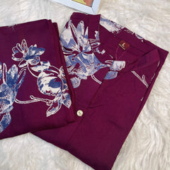 BERRY FLORAL BUTTON DOWN CO ORD SET (SU 666)