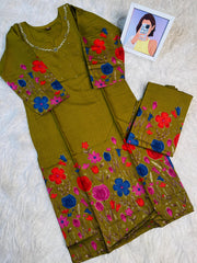 OLIVE FLORAL MIRROR NECK CO ORD SET (SU 664)