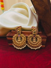 Antique Temple Jhumka Earrings with Peacock & Pearl Detailing