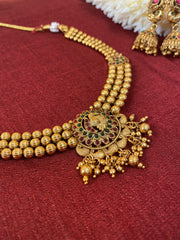 Traditional Peacock Design Necklace Set & Jhumkas