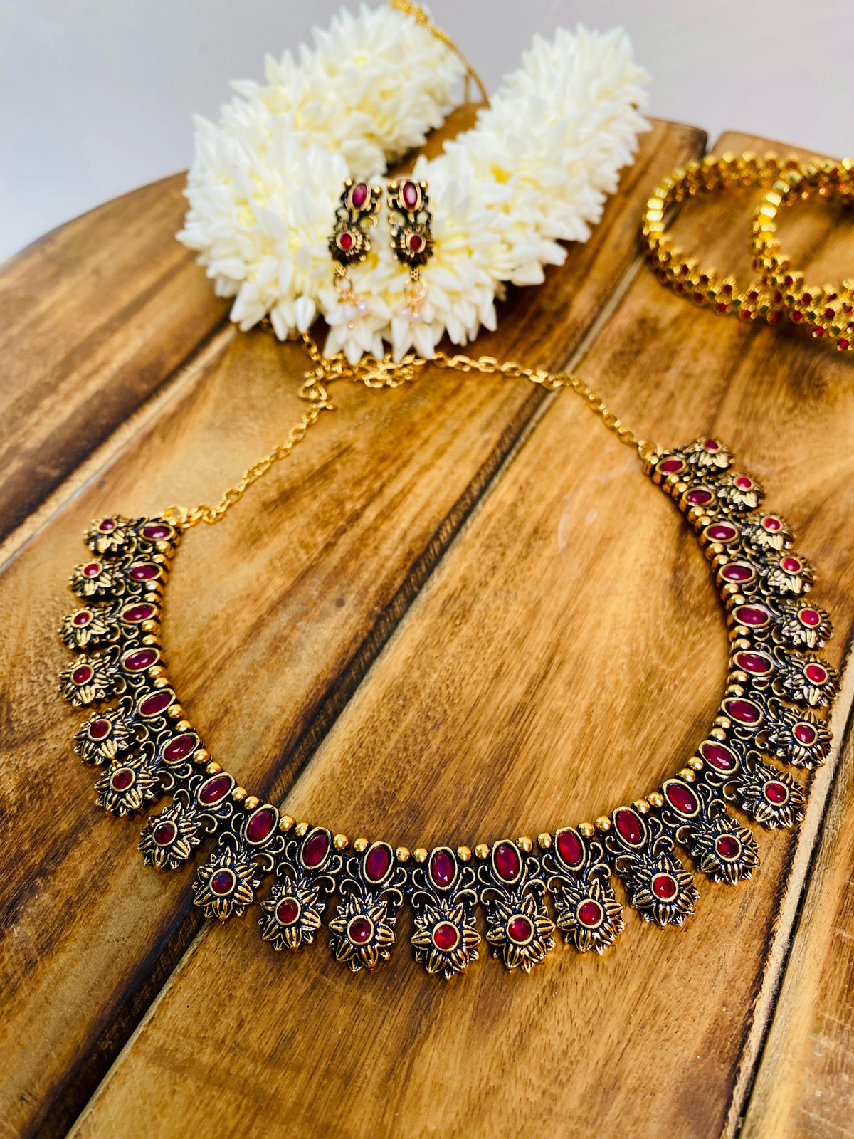 Antique Floral Ruby Necklace Set