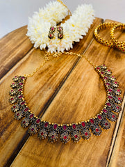 Antique Floral Ruby Necklace Set