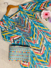 Sky blue Kurthi set with front mirror work
