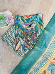 Sky blue Kurthi set with front mirror work