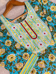 Light Green kurthi top with front red thread works & pants