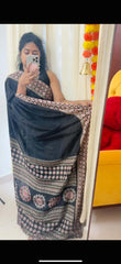 Black Ajrak semi modal silk saree
