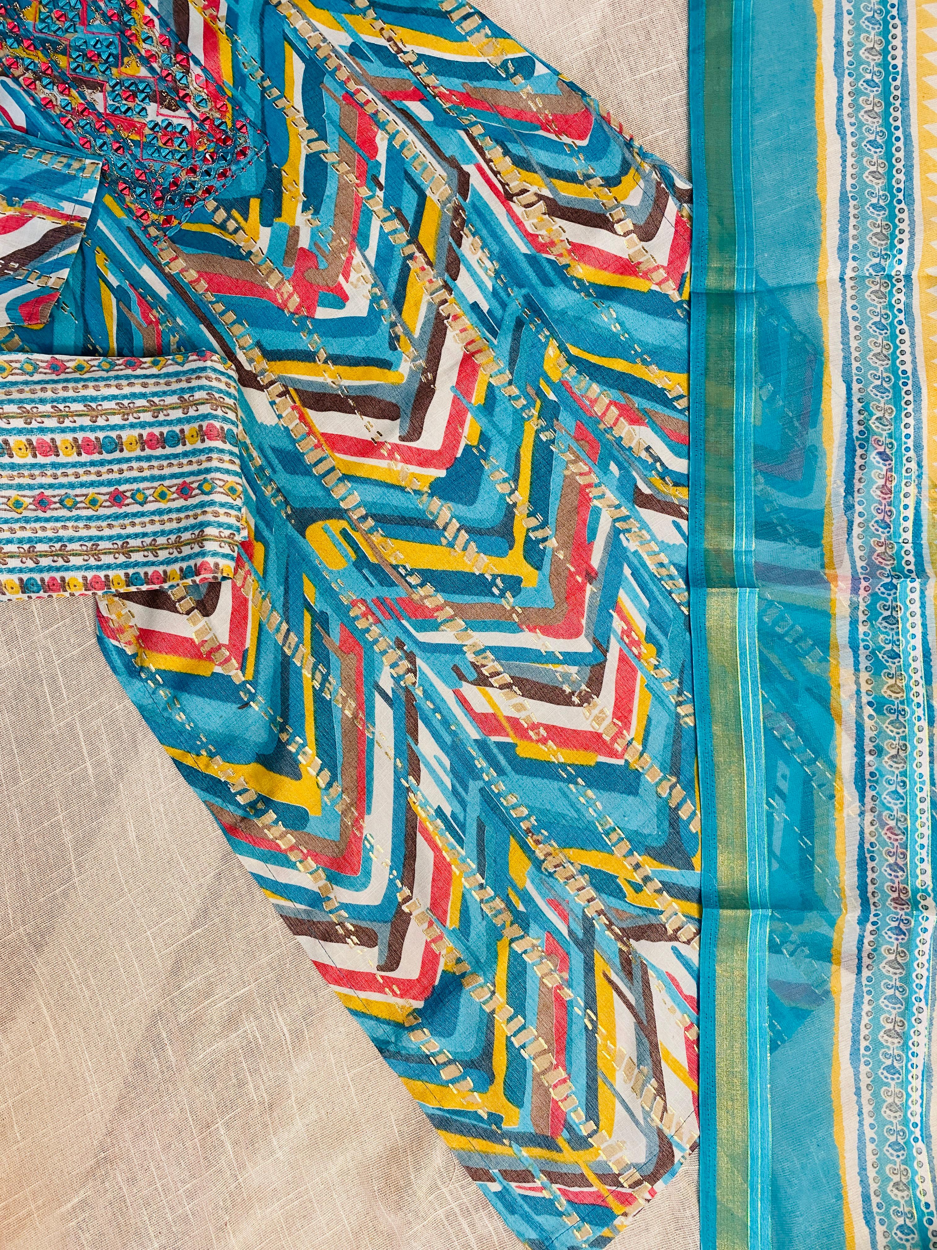 Sky blue Kurthi set with front mirror work