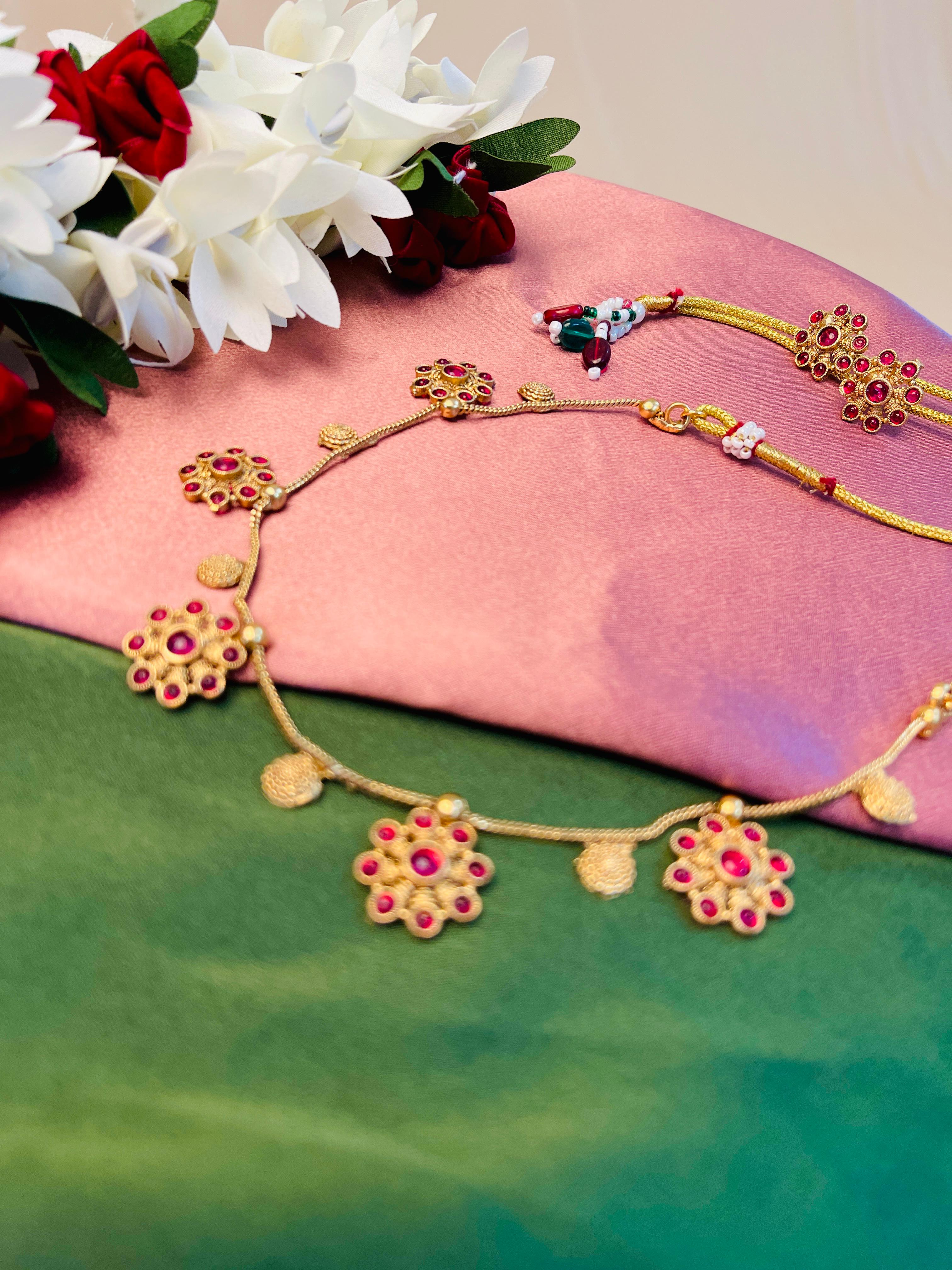 Elegant Floral Ruby Choker Necklace Set