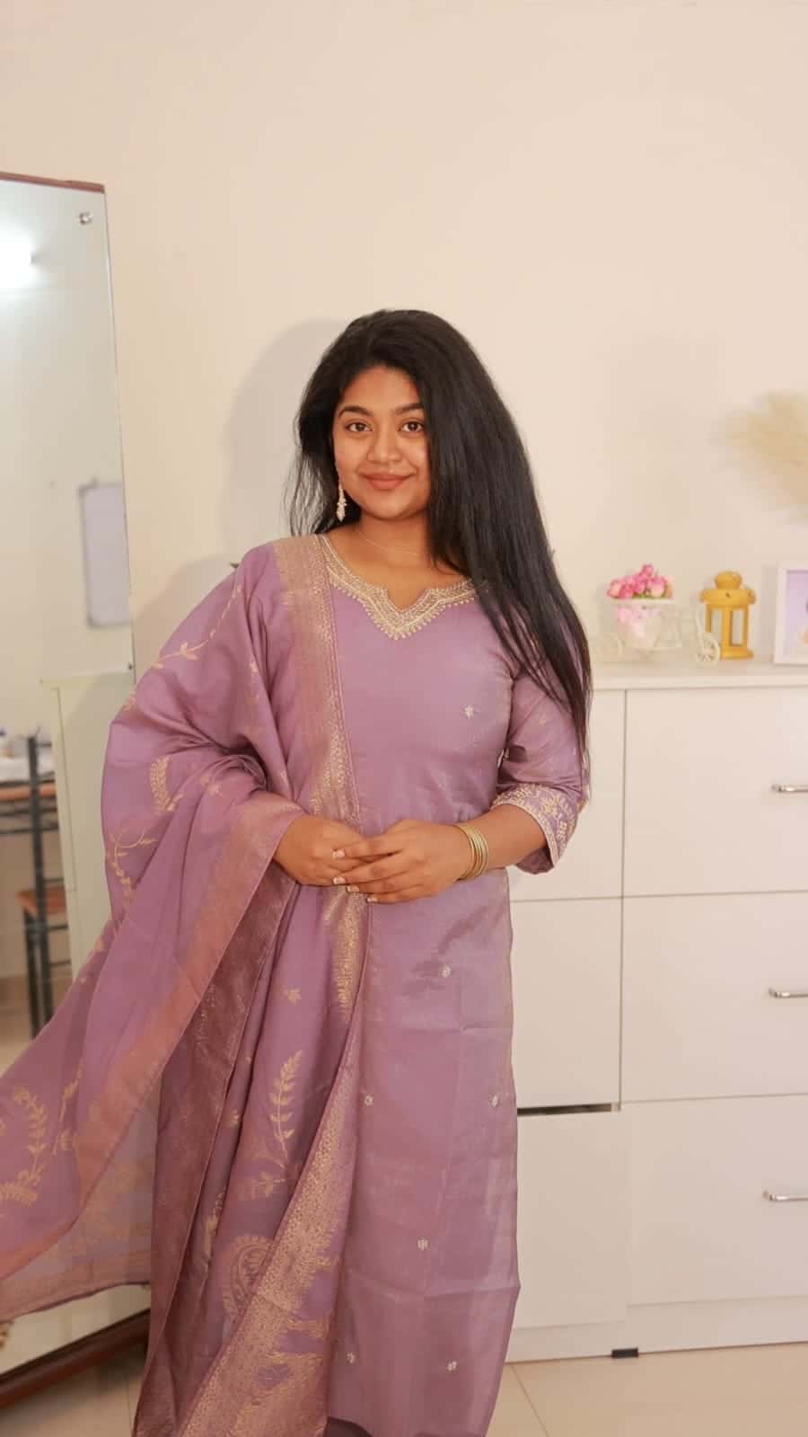 Lavender Roman silk Salwar suit