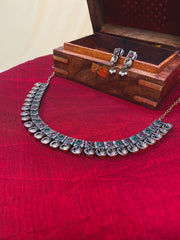 Oxidized Silver Peacock Necklace Set with Earrings