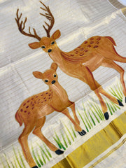 MAANVIZHI 🦌🌿 HANDPAINTED TISSUE SET SAREE (SU 786)