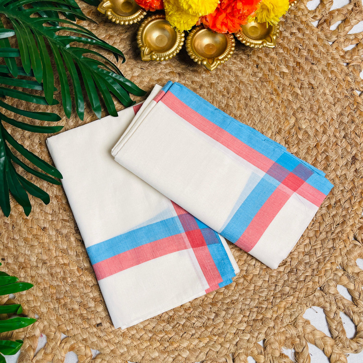 പവിഴനീല 🩷🩵✨COTTON SET MUND (SU 777)