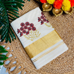 PONMALAR 🌸✨ FLORAL THREAD EMBROIDERY COTTON SET SAREE (SU 787 )