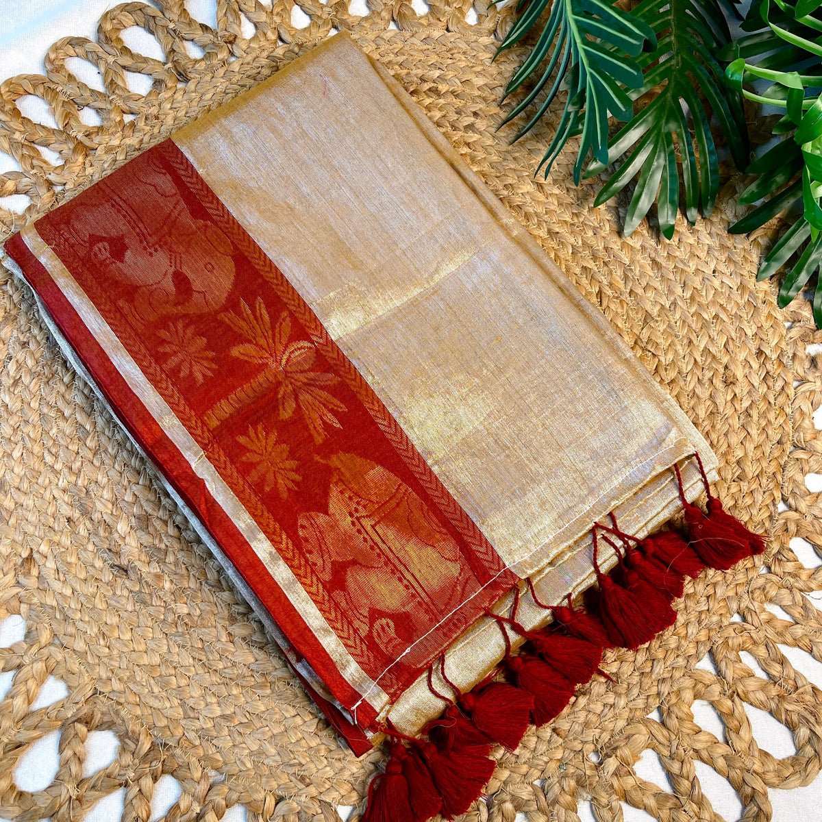 YAMINI🌼TISSUE SILK WITH DARK RED BORDER SAREE (SU 762)