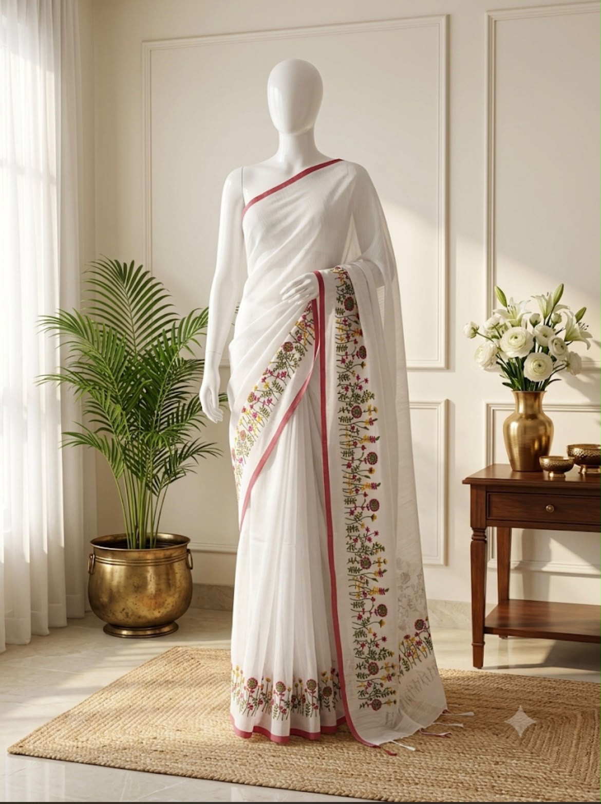 POONGAVANAM🌸✨ THREAD EMBROIDERY VISCOSE SAREE  (SU 812)