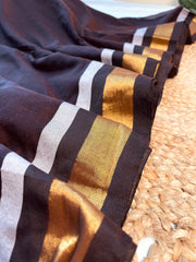 BROWN CHANDANA🤎💫 GOLDEN DRAPE MUL COTTON SAREE (SU 757)