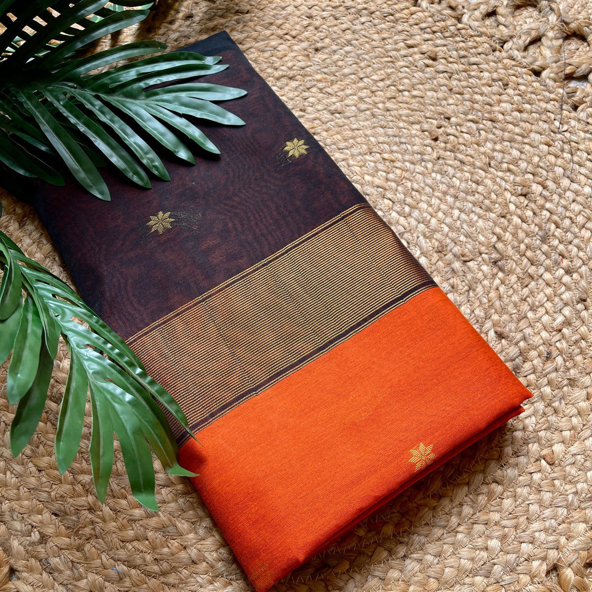 ORANGE WITH BLACK MAHESWARI COTTON SAREE (SU 727)