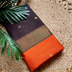 ORANGE WITH BLACK MAHESWARI COTTON SAREE (SU 727)